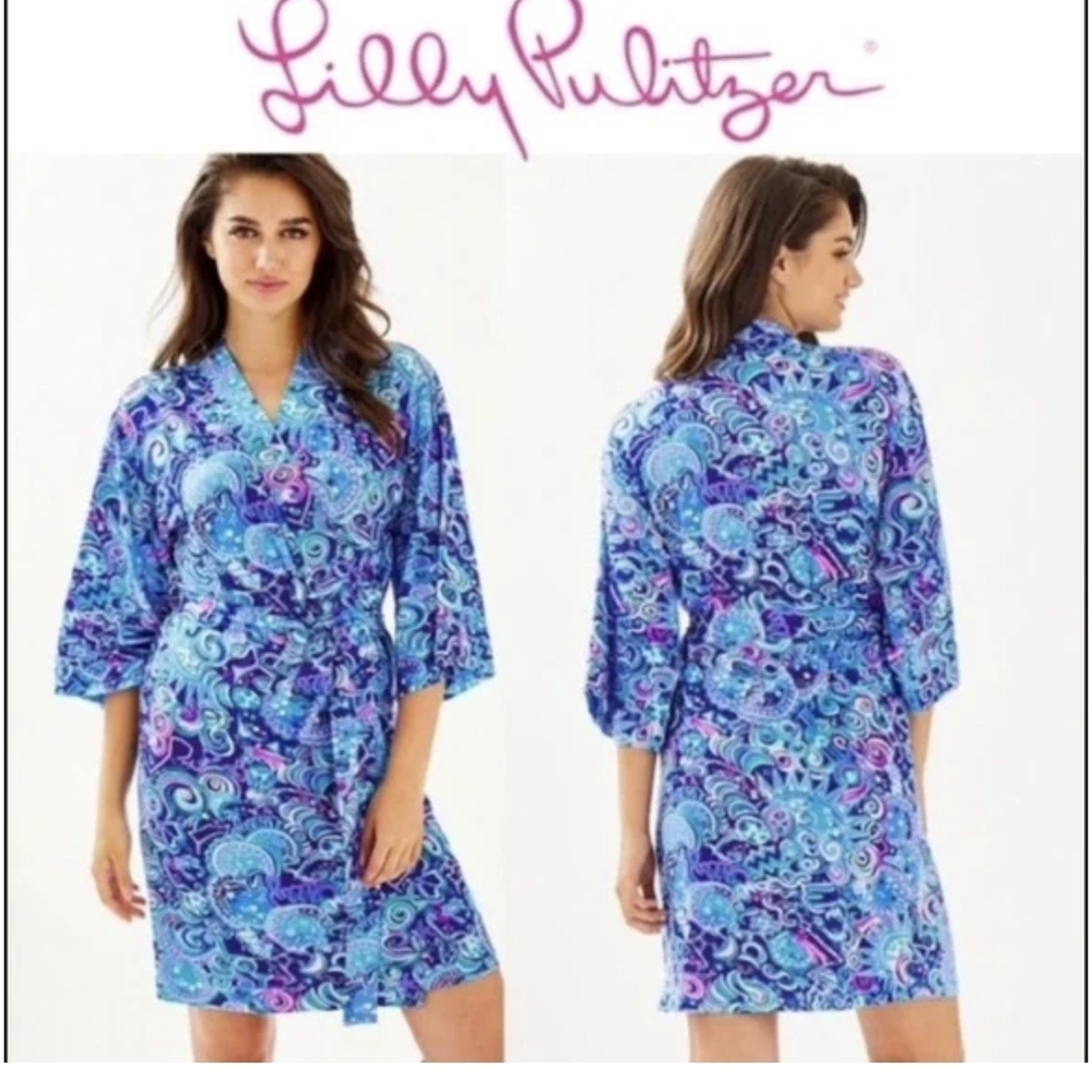 LILLY PULITZER LINA ROBE in COSMET KISMET in LAPIS LAZULI S/M NEW SEALED PLASTIC